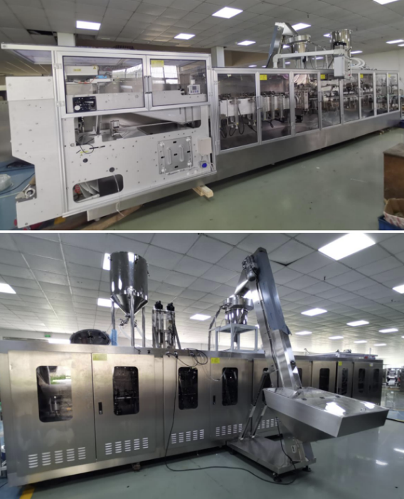 Автоматическая линия для формирования дой-пак пакетов с фасовкой и упаковкой жидкой продукции HMS-3200